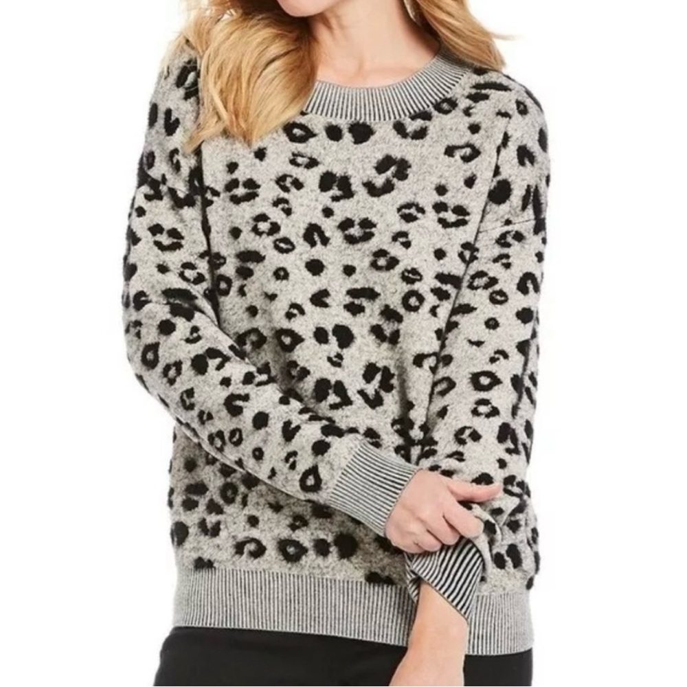 Gibson Latimer Leopard Jacquard Print Sweater